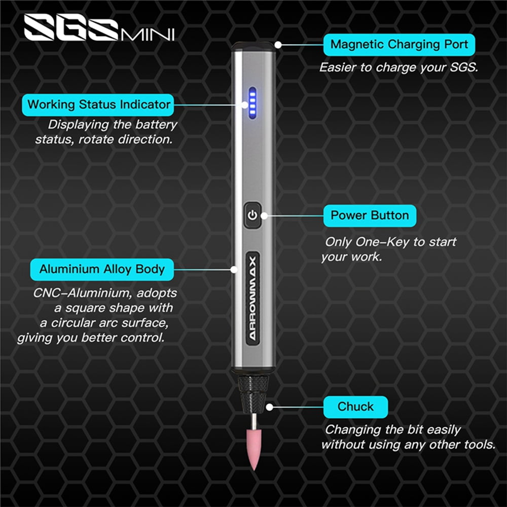 AM ARROWMAX Electric Cordless Rotary Tool,Mini Engraving Pen with 36 Bits,Aluminum Case,Wireless Magnetic Charge,Cordless Engraving Machine for Jewelry,Wood,Glass,Carving,SGS Mini
