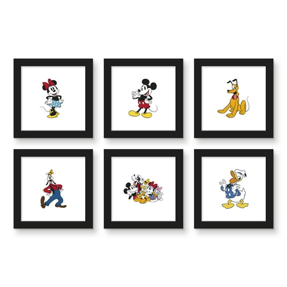 Gallery Pops Disney Mickey Mouse - Mickey & Friends Wall Art Bundle (6-Pack), Black Framed Version, 12" x 12"