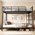 thumbnail image 2 of Bellemave Full XL over Queen Metal Bunk Bed with Stais & Storage, Heavy Duty Full over Queen Bunk Bed Frame with Metal Slats, Full Guardrails for Adults & Teens, No Box Spring Needed, Black, 2 of 9