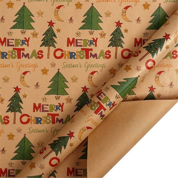 Christmas Wrapping Paper Roll, Vintage Retro Gift Wrapping Paper with Christmas Decorative Ball Design for Boys Girls Women, Brown Kraft Wrapping Paper for Xmas Holiday Party Decor, 10ft x 18 in