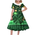 thumbnail image 2 of hengsof Girls Themed Print Collared Dress for 5-14 Years, Short Sleeve Button Detail Party Gown, Holiday Celebration Formal Wear, 2 of 7