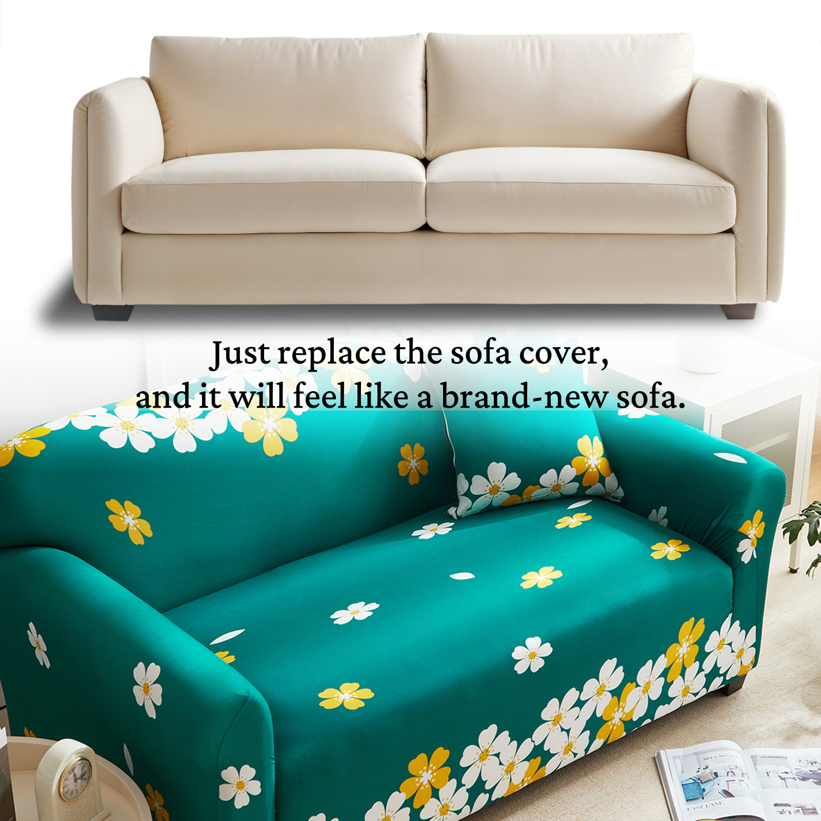 HonorHut Printed Sofa Cover Full Wrap Stretch Couch Covers Polyester Loveseat Non-Slip Slipcovers Washable Sofa Throw for Pet Hair Spill Resistance Sofa Clothes Cover Dark Green
