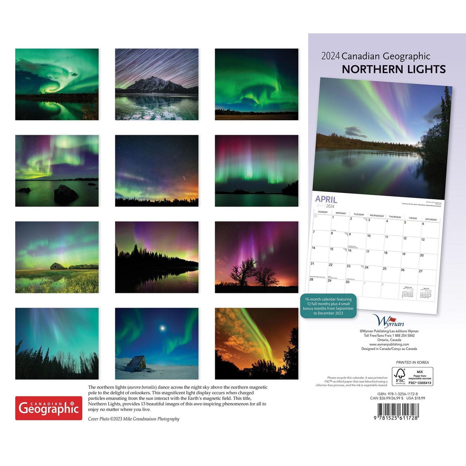 Aurore boréale du Canadian Geographic 2024 35.56x60.96 CM Mur Deluxe Calendrier, 9781525611728