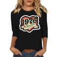 thumbnail image 2 of Uootdi Hauts pour Femmes Manches 3/4 Col Rond Imprimé Arc-en-Ciel Rétro 1976 Coupe Décontractée T-Shirts Nostalgiques d'Été Cadeau, 2 of 4