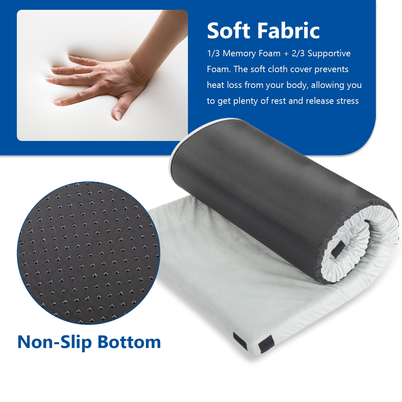 75"D x 38"W x 2.5"H Memory Foam Camping Mattress, Portable for Car, Tent & Indoor Use,Gray