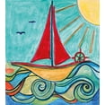 thumbnail image 3 of Art Duvet Cover Set, Boy Paintings Ship in the Waves of Ocean Sun Girls Picture, Decorative 2 Piece Bedding Set with 1 Pillow Shams, Twin Size, Earth Yellow Teal Red, by Ambesonne, 3 of 3