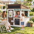 thumbnail image 5 of Auarte Outdoor Wooden Playhouse for Kids Ages 3+, DIY Themed Play House with Coffee Set, Cash Register, Bench, Wind Vane, Flip-Over Bench, Chalkboard, 5 of 11
