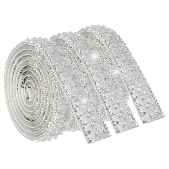 3 Pcs 3 Yard Self Adhesive Pearl Rhinestone Ribbon, 1.5cm Pearls Rhinestone Tape Diamond Pearls Trim for Wedding Party Supplies White