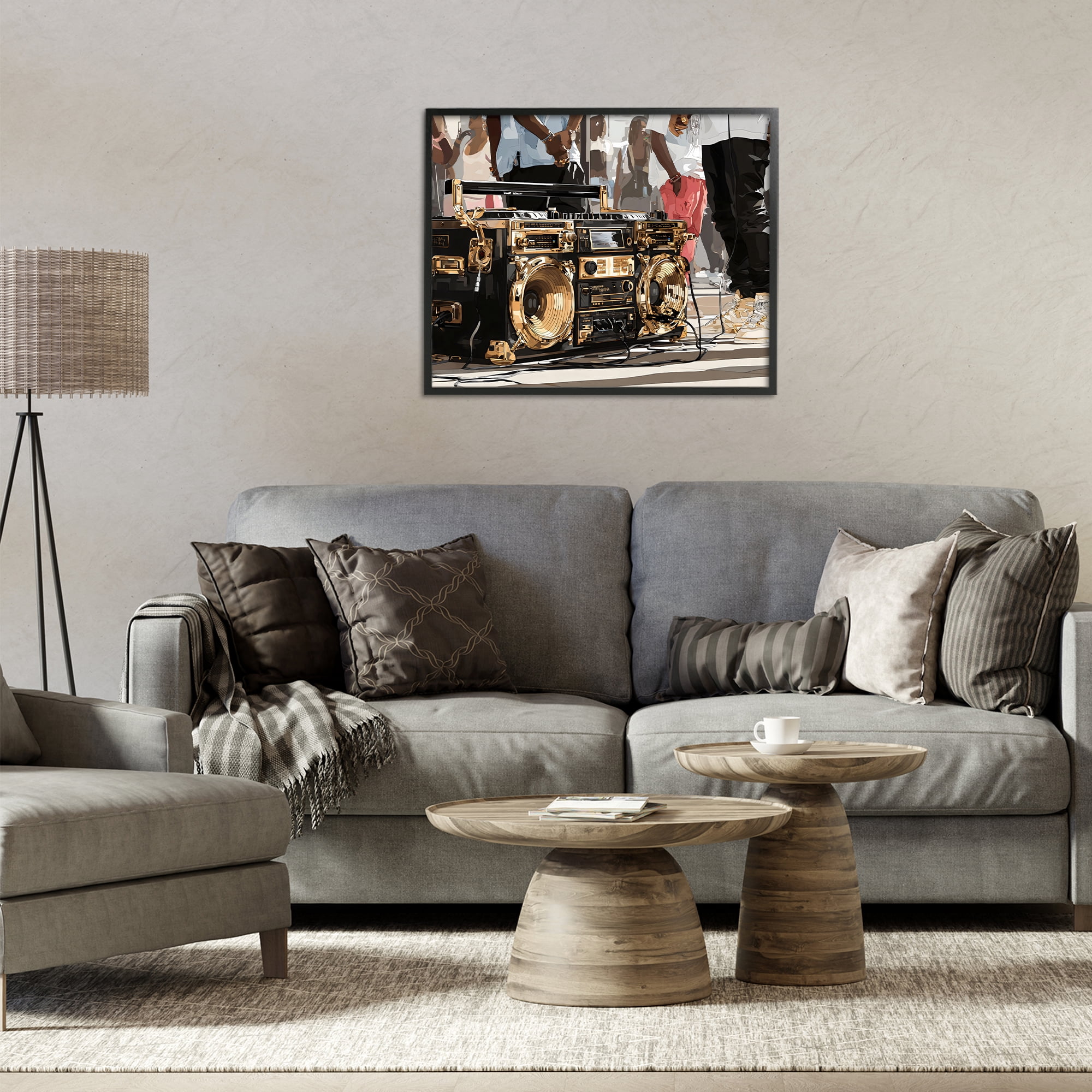 Stupell Industries Golden Stereo Hip Hop Beats Black Framed Giclee Art, design by Franklyn Gregory