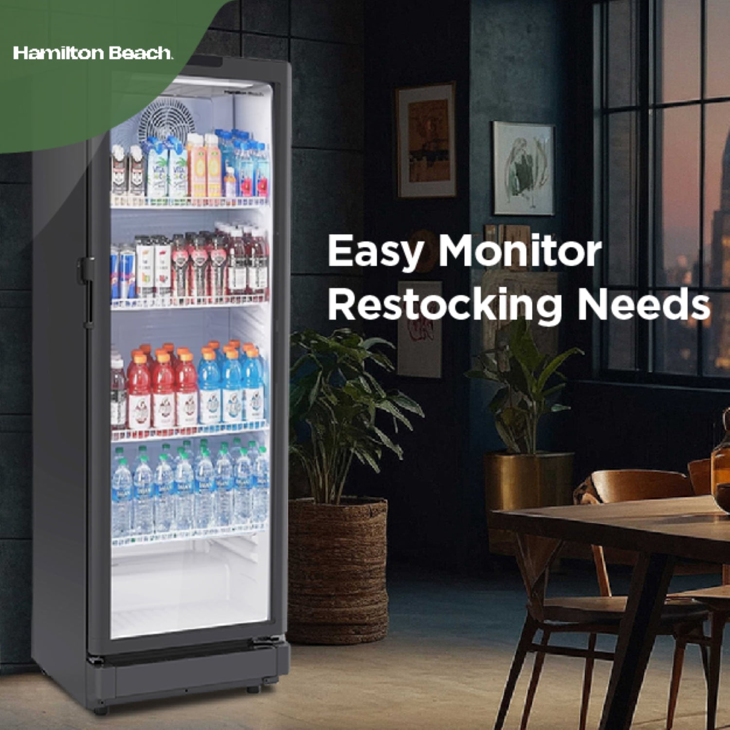 Hamilton Beach, 8.5 Cu.Ft. Commercial Glass Display Refrigerator, Black