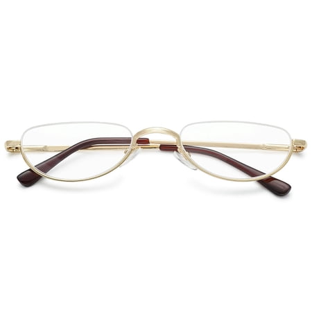 MAGIMODAC Metal Reading Glasses Half Moon Halframe Eyeglasses Eyewear Readers with Spring Hinges (Gold, +1.5)