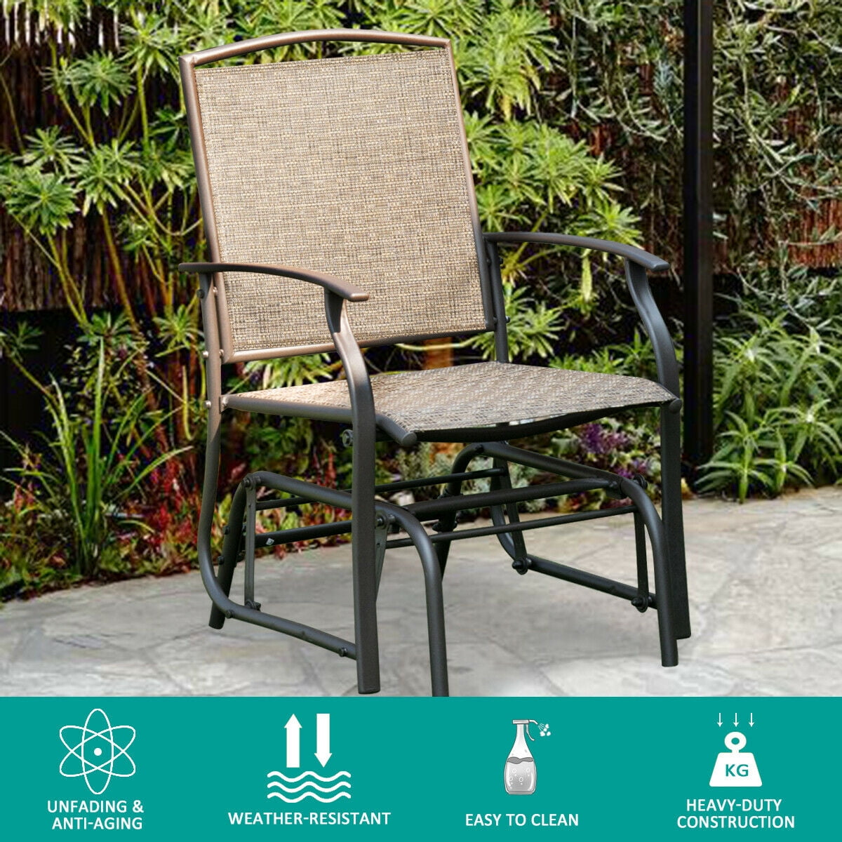 Costway Patio Swing Single Glider Chair Rocking Seating Steel