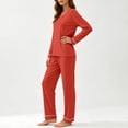 thumbnail image 6 of Ashirexll Pajamas for Women Set Solid Color Round Neck Loose Long Sleeve Top with Matching Pants Loungewear Set, 6 of 7