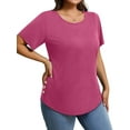 thumbnail image 4 of MOSHU Scoop Neck T-shirts for Women Short Sleeve Plus Size Tops Curved Hem Womens Shirts, 4 of 10