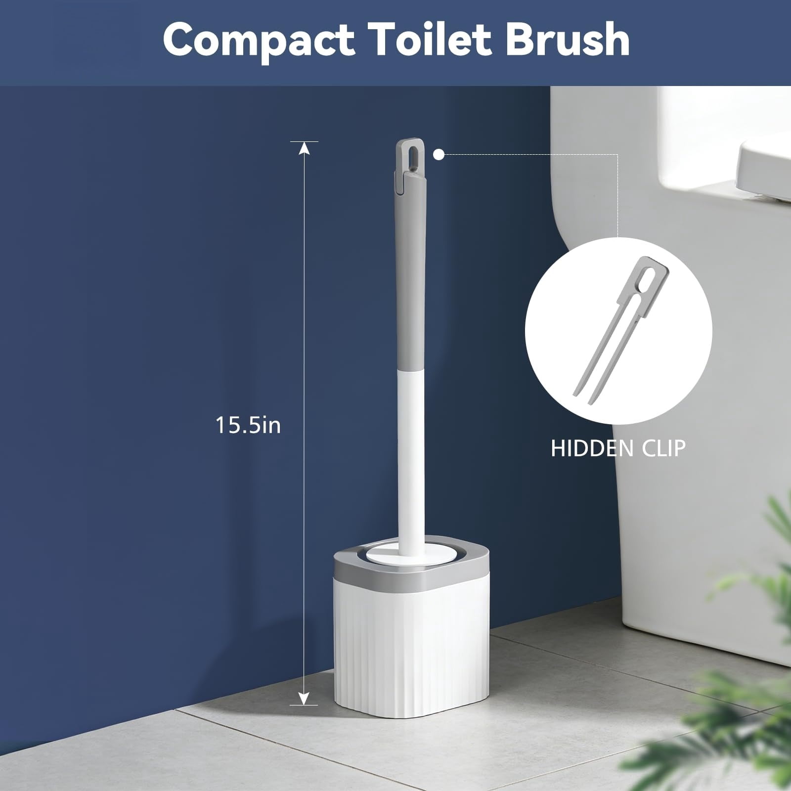 Toilet Brush, 3 Pack Compact Toilet Bowl Brush and Holder Set with Nylon Bristles Toilet Cleaner Brush Hidden Toilet Scrubber Brush for Bathroom Cleaning, Grey & White