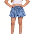 thumbnail image 5 of FAIWAD Girls Denim Shorts Summer Cute Pleated Mini Jeans Kids Elastic High Waist Pull On Shorts, 5 of 9