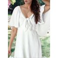 thumbnail image 5 of Deep V Neck Elegant Bow Tie Mini Dress White S, 5 of 8
