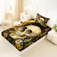 thumbnail image 4 of Homewish Spooky Skull Skeleton Twin Sheets,Daisy Floral Bedding,Halloween Bed Set,3pcs,1 Fitted Sheet and 1 Pillowcase, 4 of 6