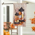 thumbnail image 2 of Evergreen Pumpkin Lanterns House Burlap Flag, 2 of 2