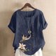 thumbnail image 1 of Xuyuer Womens Linen Tops 2026 Summer Short Sleeve Shirts Loose Crewneck Casual Boho Tops Vintage Embroidered Blouses Loose Short Sleeves, Fashion Blouses for Women, 1 of 5