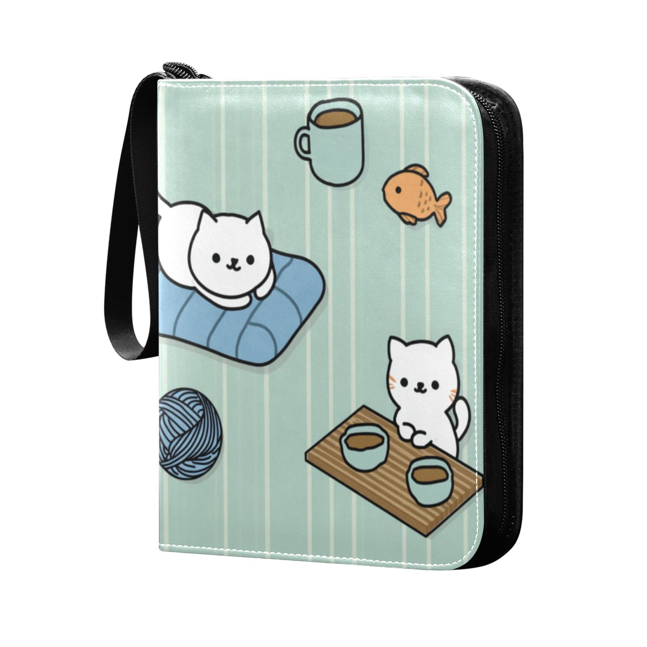 Game Card Storage Bag Collectible Trading Card Albums The 4-Pocket Card Binder With 50-Page Sleeve Can Hold 400 Game Cards White Cats