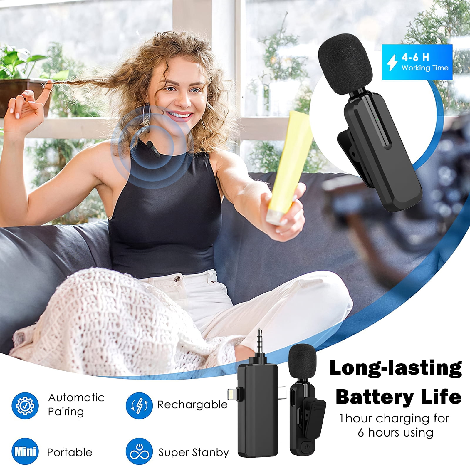 3 in 1 Wireless Mini Lapel Microphone Compatible with iPhone iPad Android Camera for Audio Video Recording Tiktok YouTube Podcast Vlog, Black