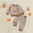 thumbnail image 2 of KPOPLK Toddler Baby Boy Clothes Outfits Long Sleeve Stripe Print Halloween T-Shirt and Pants 2 Piece Fall Winter Sweatsuit Set 1-5T Khaki Size 6-12 Months, 2 of 4