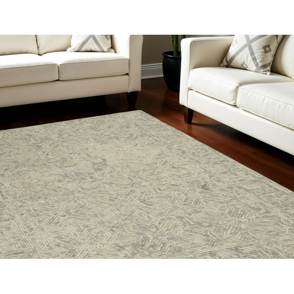 8' X 10' Beige and Gray Wool Abstract Geometric Area Rug