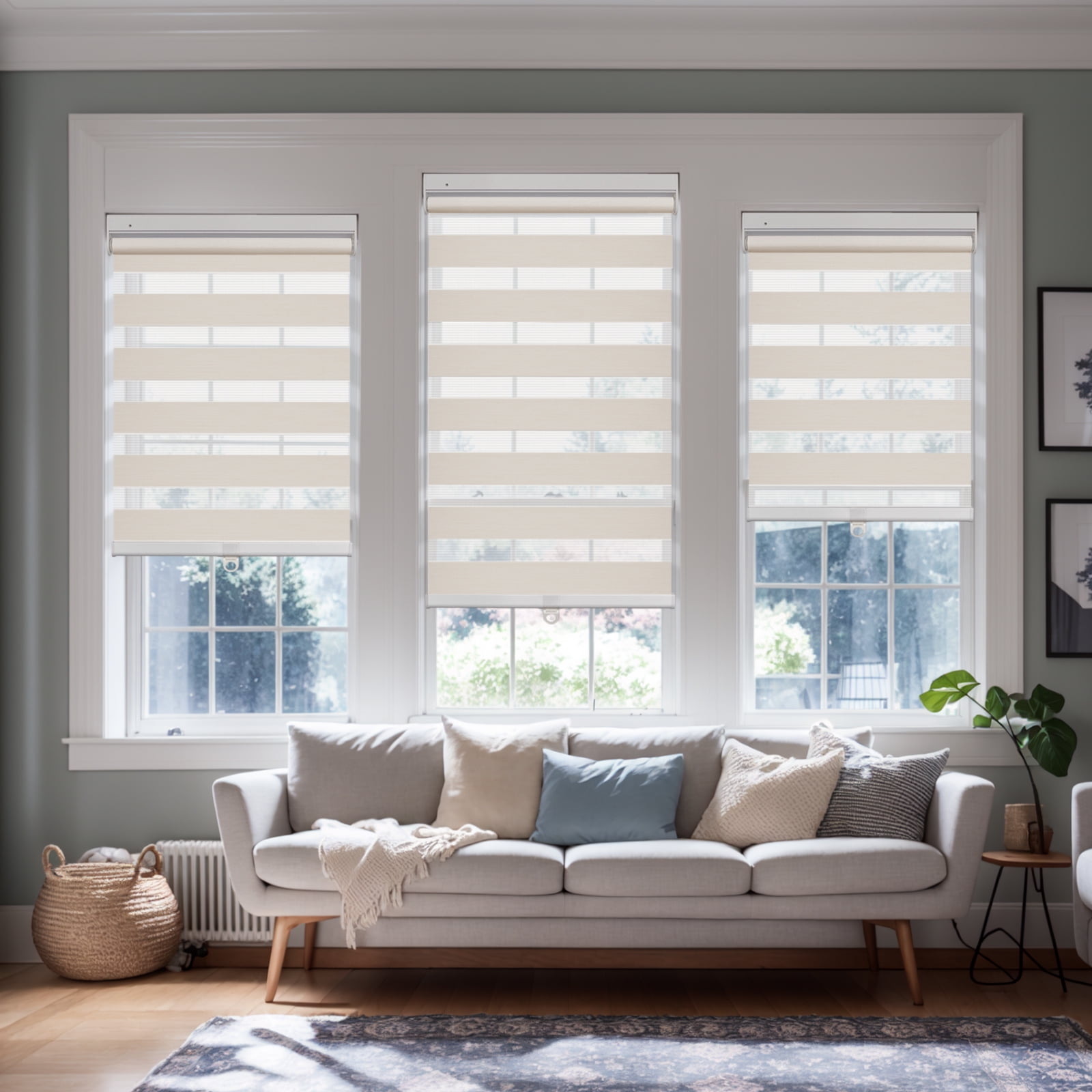 Keego No Tools No Drill Cordless Zebra Roller Blinds Blackout Dual Layer Roller Shades Privacy Zebra Windows Shades Zebra Blinds for Windows - Apricot, 20"W x 32"H