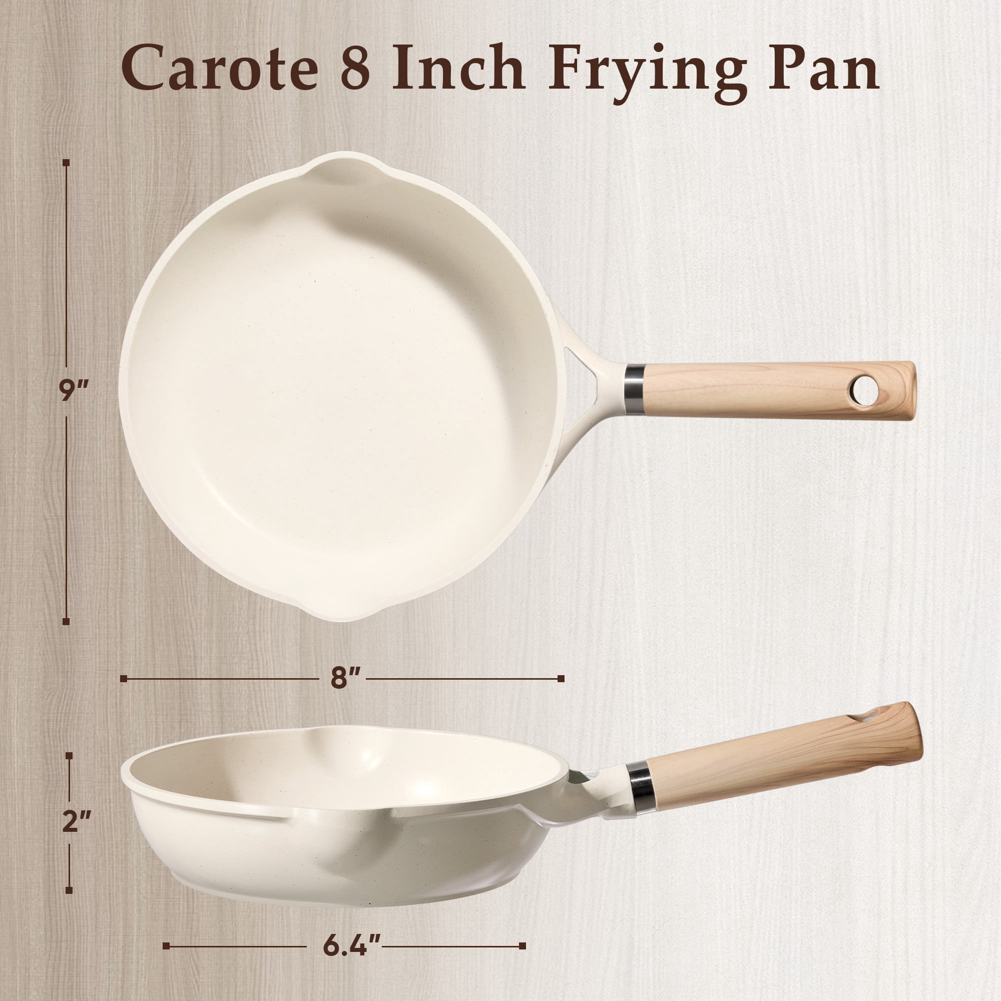 Carote 8" Non Stick Frying Pan, Nonstick Skillet Cooking Pan, Compatible for All Stoves, Easy to Clean Cookware Chef's Pan Bon Appetit, White Granite