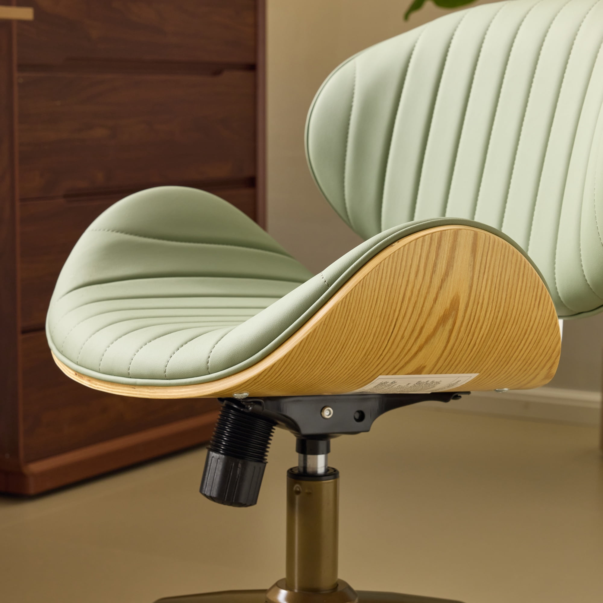 Ktaxon Armless Office Chair, Curved Wood Accent Desk Chair with Swivel Seat, PU Task Chair for Study, Makeup Vanity Green