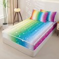thumbnail image 3 of Manfei Shiny Rainbow Stripe Zipper Queen Comforter Set with Fitted Sheet and 2 Pillowcases, Sparkle Star Zipper Bedding Set, Blue Orange, Polkadot Reversible, 4 Pieces, 3 of 7