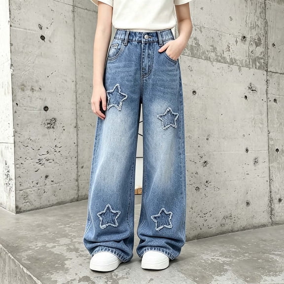 MKOSPLRT 2-13 Years Kids Ripped Jeans High Waist Distressed Washed Streetwear Y2K Denim Pants Girls Lightweight Casual Jean with Pocket