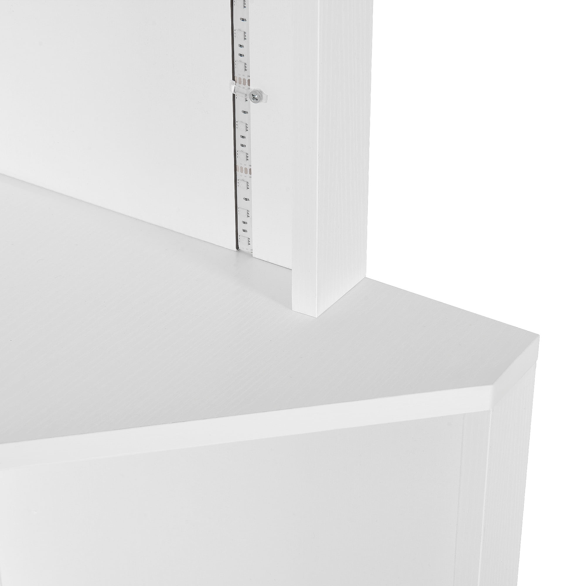 Dextrus 5-Tier Corner Shelf with Led Light, Wooden Open Corner Cabinet, Corner Bookshelf Bookcase Stand Storage Rack for Living Room, Home Office, Kitchen, Small Space, White