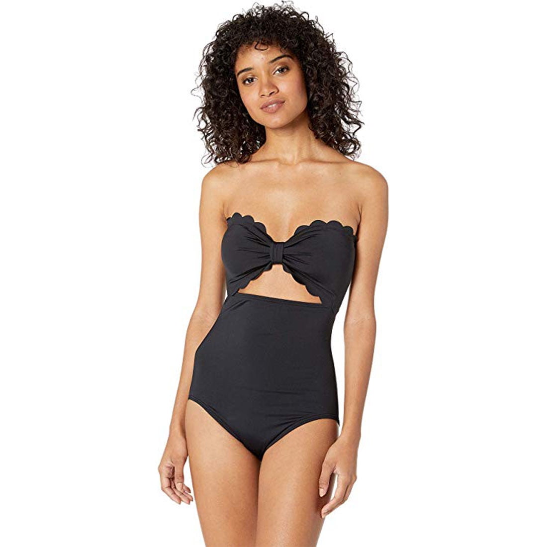 Kate Spade New York Core Scalloped Cut Out Bandeau One-Piece, Black, Medium  