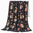 thumbnail image 2 of Pugs with Hearts Presents and Cute Outfits, Cheerful Graphic Style for Dog Lovers, Party Puppy Pattern and Birthday Gift, Cozy Flannel Blanket for Playroom and Bedroom, Home Decor, 2 of 9