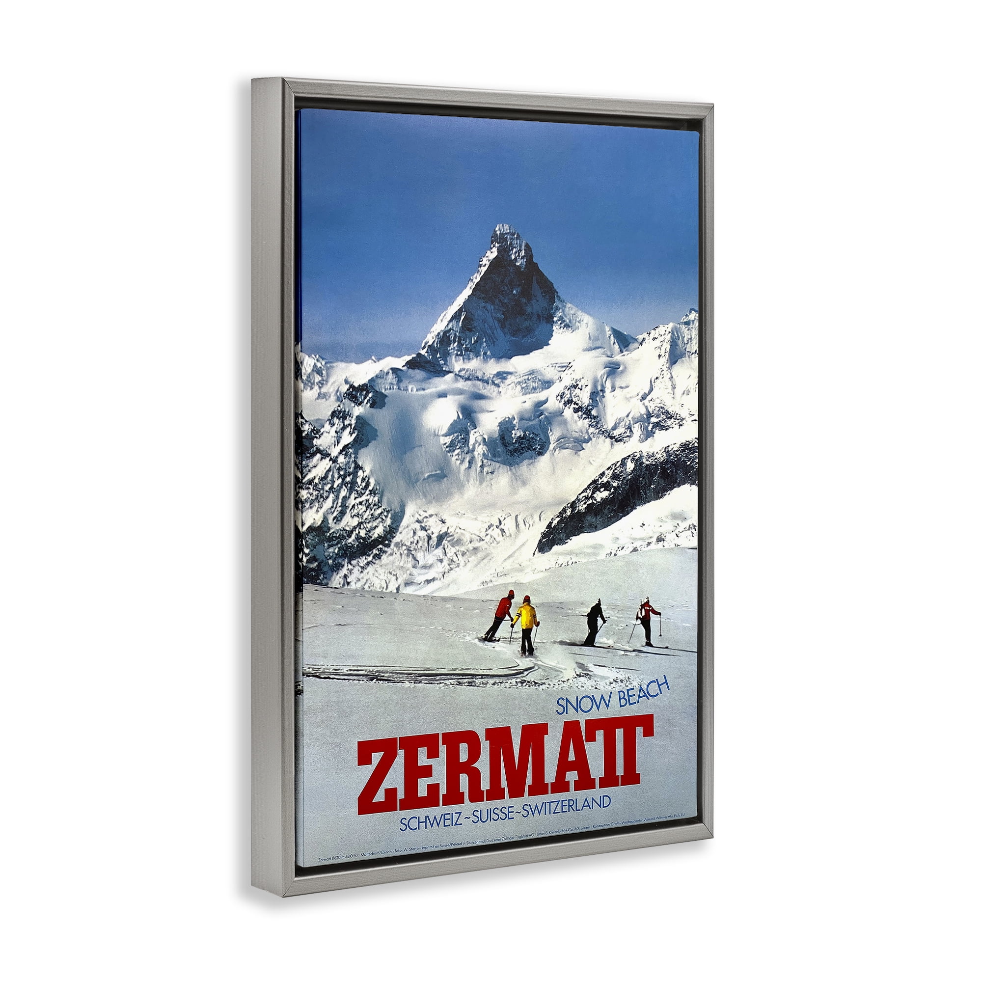Stupell Industries Zermatt Snow Beach Gray Framed Floater Canvas Wall Art, design by Vintage Posters