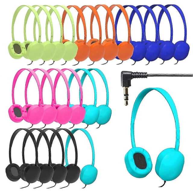 24 pack wired headphones classroom compatible adjustable kids headphones bulk headphones compatible with school
