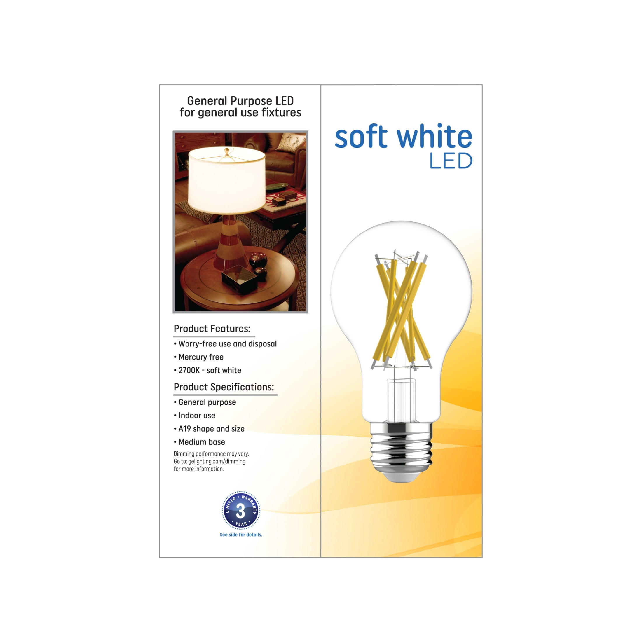 GE LED Light Bulbs, 100 Watt, Soft White, A19 Bulbs, Medium Base, Clear Finish, 13yr, 4pk