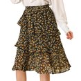 thumbnail image 1 of INSPIRE CHIC Women's Elastic Waist Ruffle Hem Layered Chiffon Midi Skirt, 1 of 6