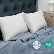 Hotel Grand Luxury Goose Feather & Down Fiber Pillows Queen Size Set of 2, Firm Support Gusseted Design, 100% Cotton Cover, No-Flat Fluffy Comfort for Side and Back Sleepers