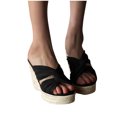 thumbnail image 4 of Hopeusnice Slippers for Women Non-Slip Cloth Materials Summer Shoes Breathable Trendy Soft Wedge High Heel Women's Slippers Open Toe Sandals Roman Elegant Shoes Black 38, 4 of 4