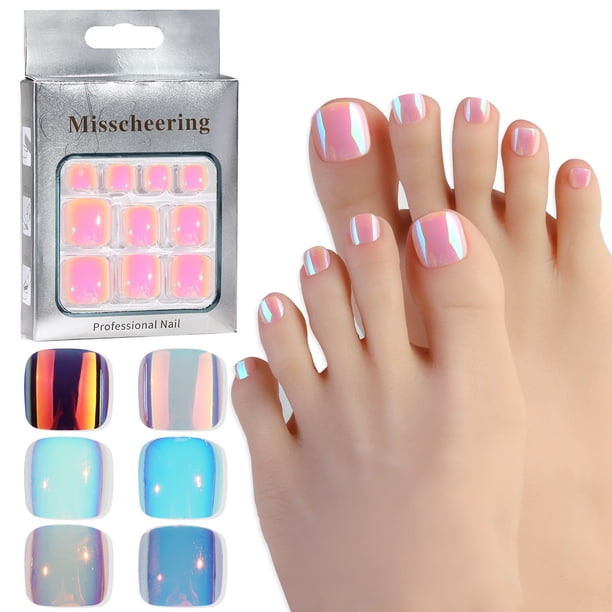 onlyliua Liquidación Uñas Postizas 24 Piezas de Pegatinas para Uñas de Los Pies para Mujeres y Niñas