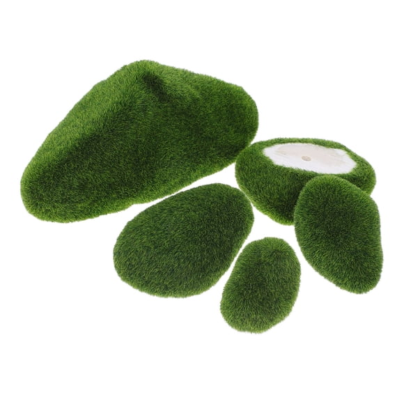 FESTFENDS 5Pcs Green Resin Moss Rocks Fish Tank Decorations for Small and Large Aquarium