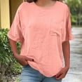 thumbnail image 4 of XUNKUSGA Womens Tops Comfortable Soild Color Cotton Linenn Womens Blouses Classic Casual Short Sleeve Crewneck Basic Tops Lightweight Loose Going Out Tops S-3XL Pink, 4 of 9