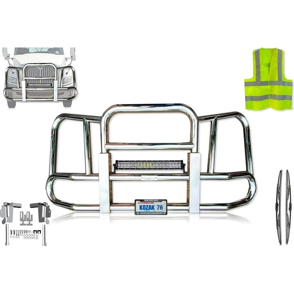 Compatible with International Prostar Front Grille Deer Moose Brush Bumper Guard Chrome (Kozak)