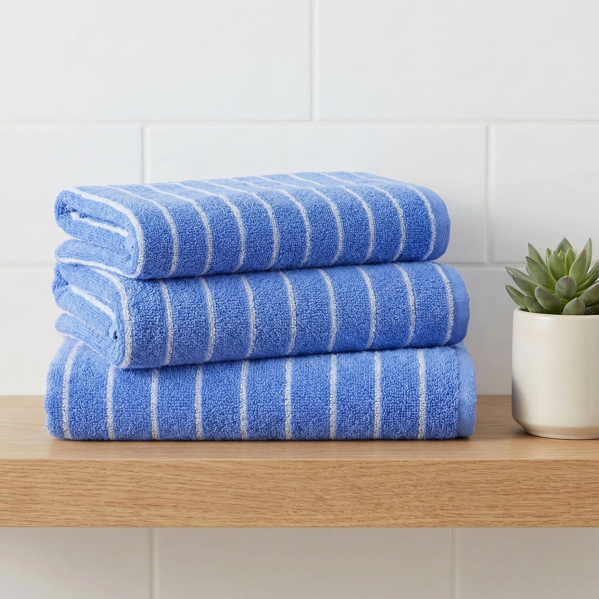 Unique Bargains Cotton Striped Washcloths Soft Absorbent Face Cloths Blue 6pk