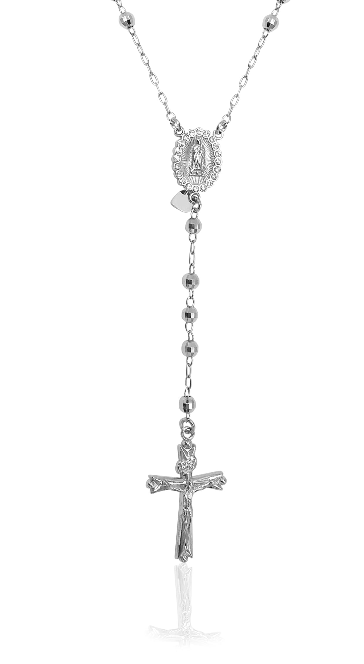 Brilliance Fine Jewelry Sterling Silver Crystal Rosary Rhodium Plated Necklace 26"