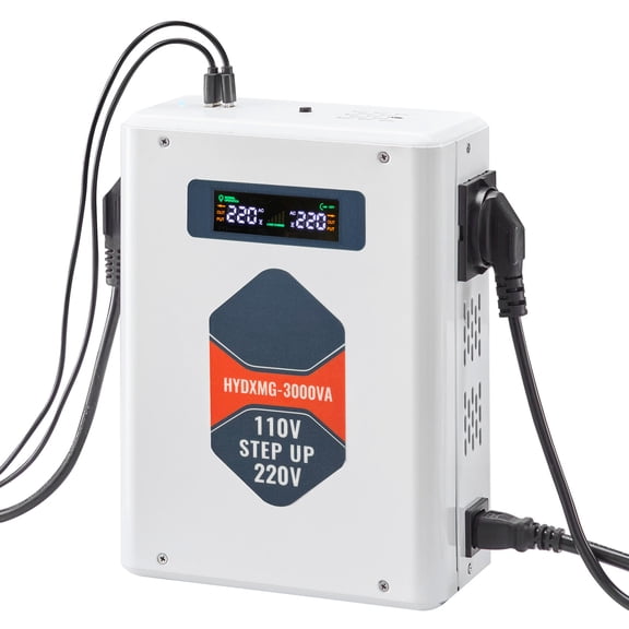 KFFKFF Step-Up Voltage Converter, 3000VA, Durable Power Transformer, Converts 110V to 220V, Features Dual EU Outlets, USB Port, LCD Screen, and Temperature Safety for 220V Devices