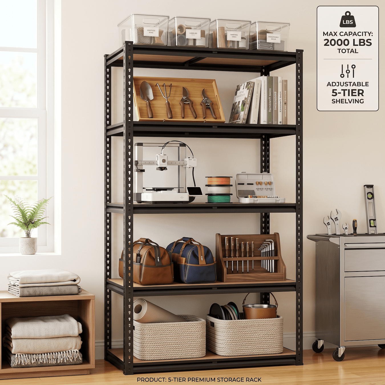 UBERLYFE Heavy Duty Metal Storage Shelving Unit for Garage, 72" H x 36" W x 16" D, 2000LBs 5 Tier Adjustable Metal Storage Rack for Warehouse Pantry Closet